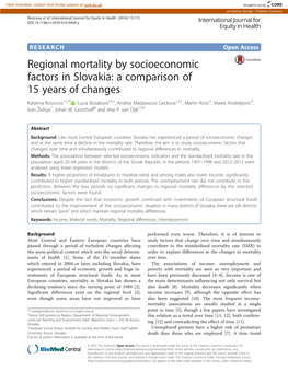 Regional Mortality by Socioeconomic Factors in Slovakia