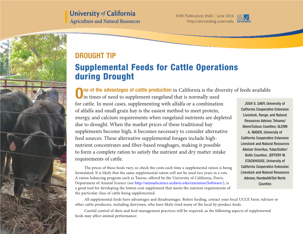 Supplemental Feeds for Cattle Operations During Drought