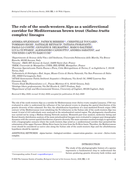 The Role of the South-Western Alps As a Unidirectional Corridor for Mediterranean Brown Trout (Salmo Trutta Complex) Lineages