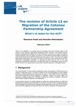 The Revision of Article 13 on Migration of the Cotonou Partnership Agreement