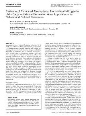 Evidence of Enhanced Atmospheric Ammoniacal Nitrogen in Hells Canyon National Recreation Area: Implications for Natural and Cultural Resources