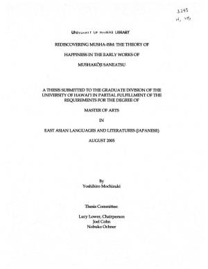 Ji Saneatsu a Thesis Submitted to the Grad