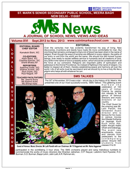 A JOURNAL of SCHOOL NEWS, VIEWS and IDEAS Volume-XVI Sept.2013 to Nov