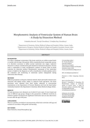 Morphometric Analysis of Ventricular System of Human Brain - a Study by Dissection Method