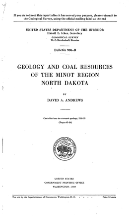 Geology and Coal Resources of the Minot Region North Dakota