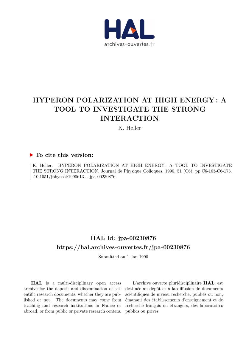 Hyperon Polarization at High Energy : a Tool to Investigate the Strong Interaction K