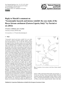 Geomorphic Hazards and Intense Rainfall: the Case Study of the Recco Stream Catchment (Eastern Liguria, Italy)” by Faccini Et Al
