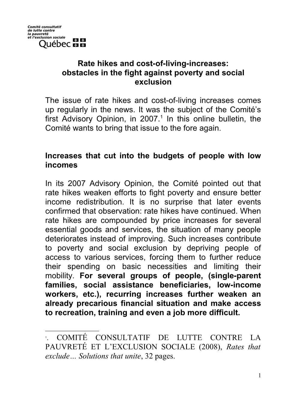 Rate Hikes and Cost-Of-Living-Increases: Obstacles in the Fight Against Poverty and Social