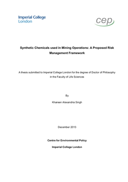 Synthetic Chemicals Used in Mining Operations: a Proposed Risk Management Framework