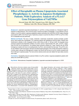 Effect of Darapladib on Plasma Lipoprotein-Associated