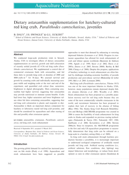 Dietary Astaxanthin Supplementation for Hatcherycultured Red King Crab