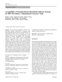 Acceptability of Potential Rectal Microbicide Delivery Systems for HIV Prevention: a Randomized Crossover Trial