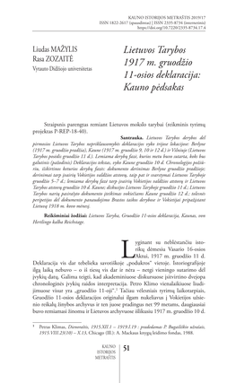 Lietuvos Tarybos 1917 M. Gruodžio 11-Osios Deklaracija: Kauno Pėdsakas