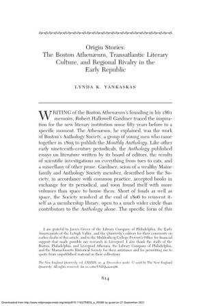 The Boston Athenæum, Transatlantic Literary Culture, and Regional Rivalry in the Early Republic
