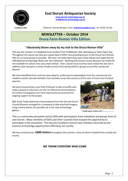 NEWSLETTER – October 2014 Druce Farm Roman Villa Edition East