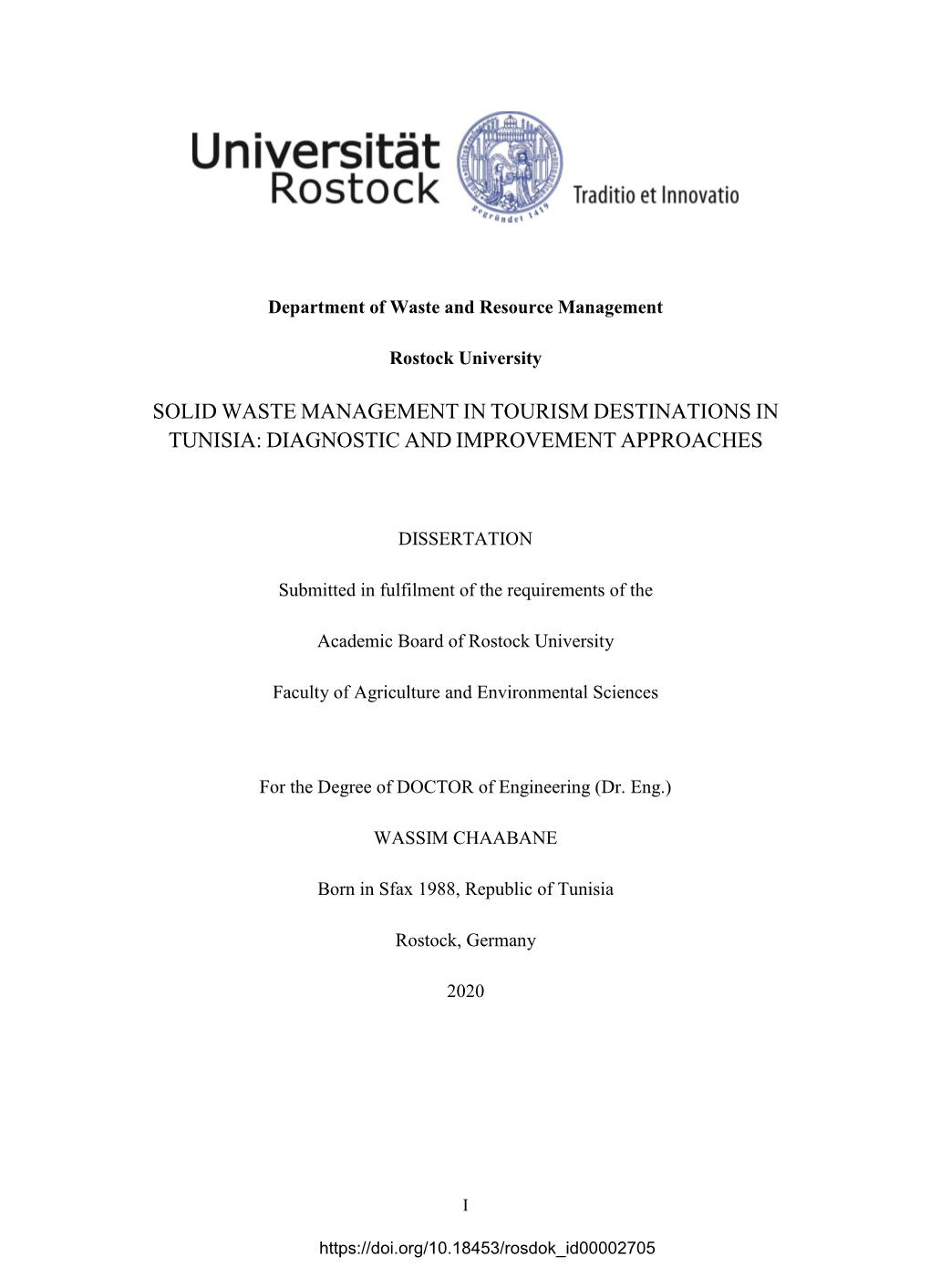 Solid Waste Management in Tourism Destinations in Tunisia: Diagnostic and Improvement Approaches