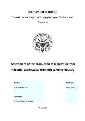 Assessment of the Production of Bioplastics from Industrial Wastewater from Fish Canning Industry