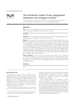 The Worldwide Transfer of Ants: Geographical Distribution and Ecological Invasions Terrence P