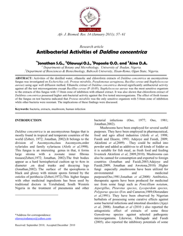 Antibacterial Activities of Daldina Concentrica