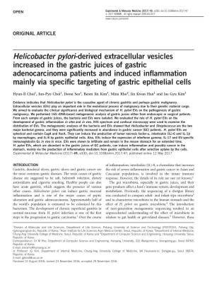 Helicobacter Pylori-Derived Extracellular Vesicles Increased In