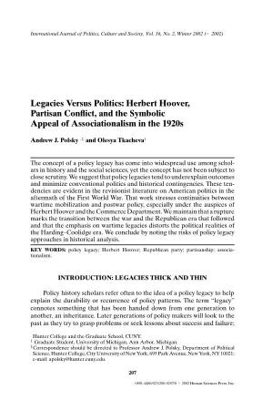 Herbert Hoover, Partisan Conflict, and the Symbolic Appeal Of