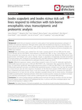 Ixodes Scapularis and Ixodes Ricinus Tick Cell Lines