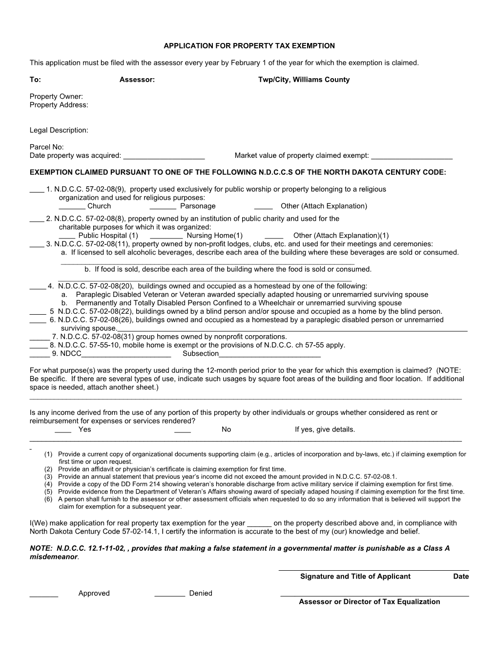 Application for Property Tax Exemption