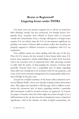 Bearer Or Registered? Lingering Issues Under TEFRA
