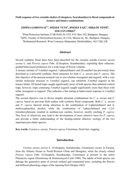 Field Response of Two Cetoniin Chafers, Cetonia Aurata Aurata And