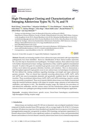 High-Throughput Cloning and Characterization of Emerging Adenovirus Types 70, 73, 74, and 75