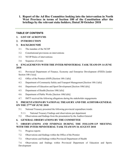 North West Report Ad Hoc Committee Report on the North West Intervention