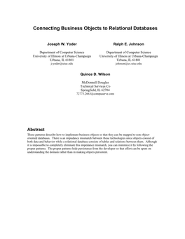 Connecting Business Objects to Relational Databases