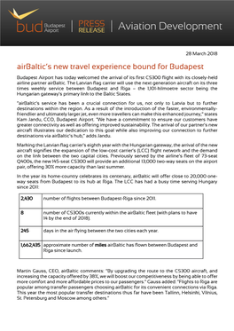 Airbaltic's New Travel Experience Bound for Budapest