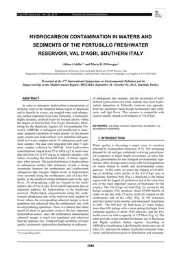 Hydrocarbon Contamination in Waters and Sediments of the Pertusillo Freshwater Reservoir, Val D’Agri, Southern Italy