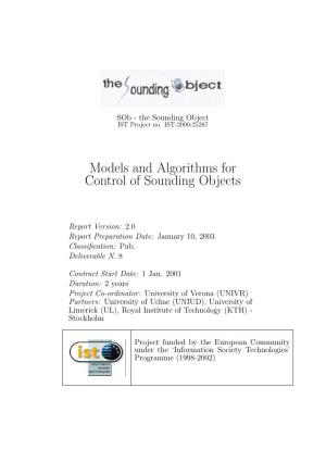 Models and Algorithms for Control of Sounding Objects