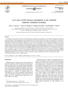 Wnt1 and Wnt10b Function Redundantly at the Zebrafish Midbrain