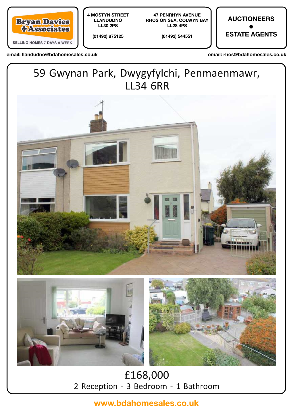 59 Gwynan Park, Dwygyfylchi, Penmaenmawr, LL34 6RR £168,000