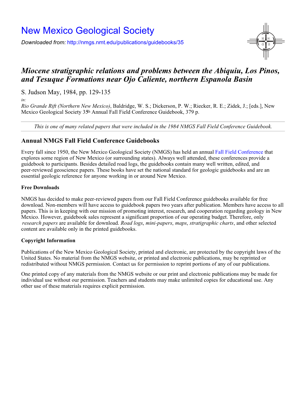 Miocene Stratigraphic Relations and Problems Between the Abiquiu, Los Pinos, and Tesuque Formations Near Ojo Caliente, Northern Espanola Basin S