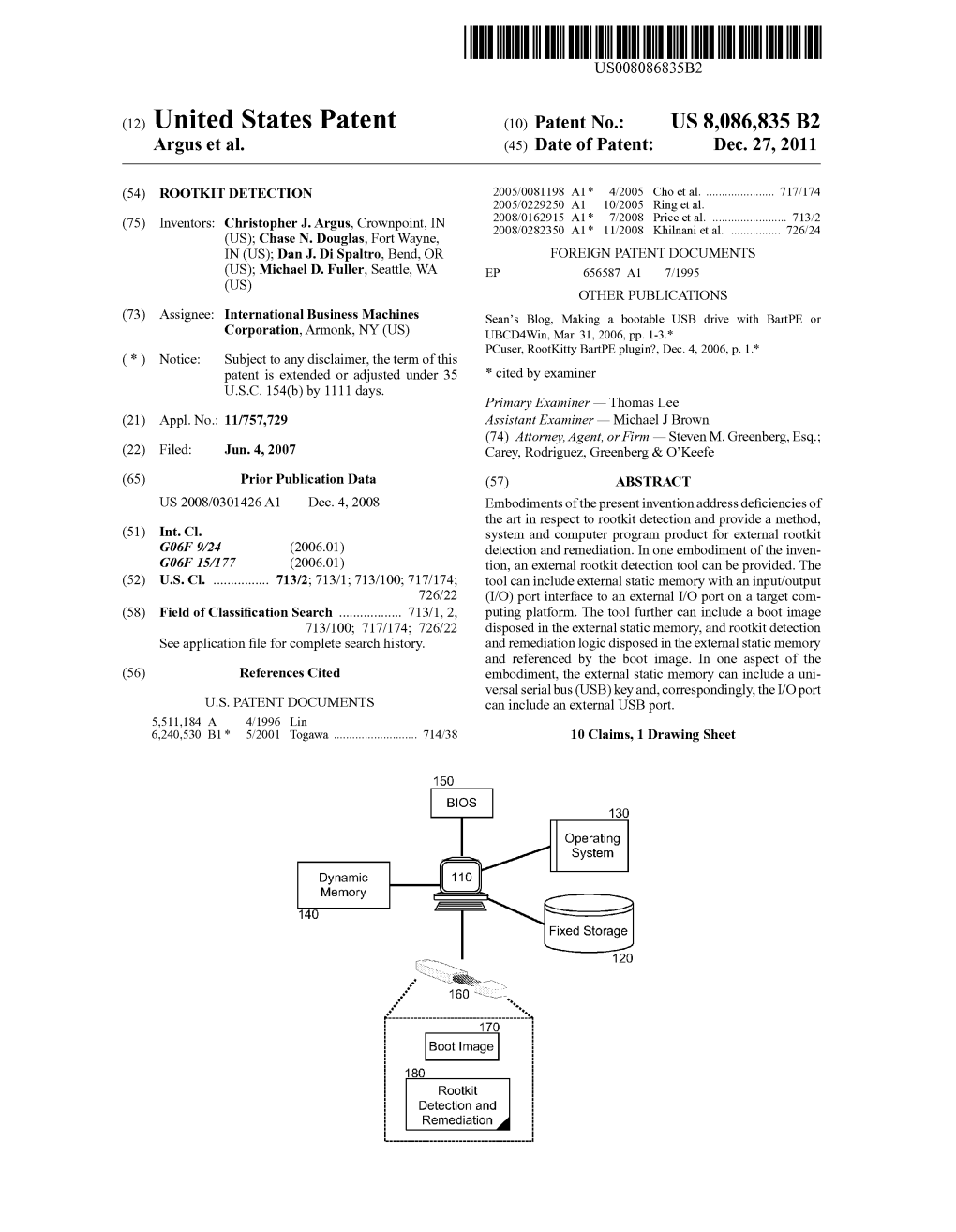 (12) Unlted States Patent (10) Patent No.: US 8,086,835 B2 Argus Et A]