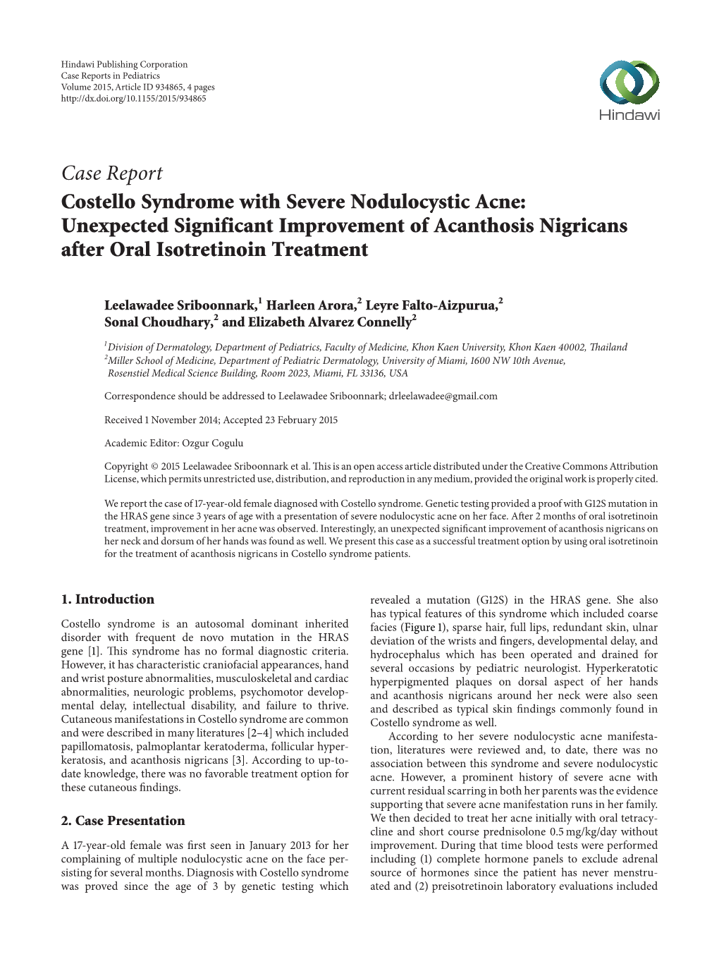 Costello Syndrome with Severe Nodulocystic Acne: Unexpected Significant Improvement of Acanthosis Nigricans After Oral Isotretinoin Treatment