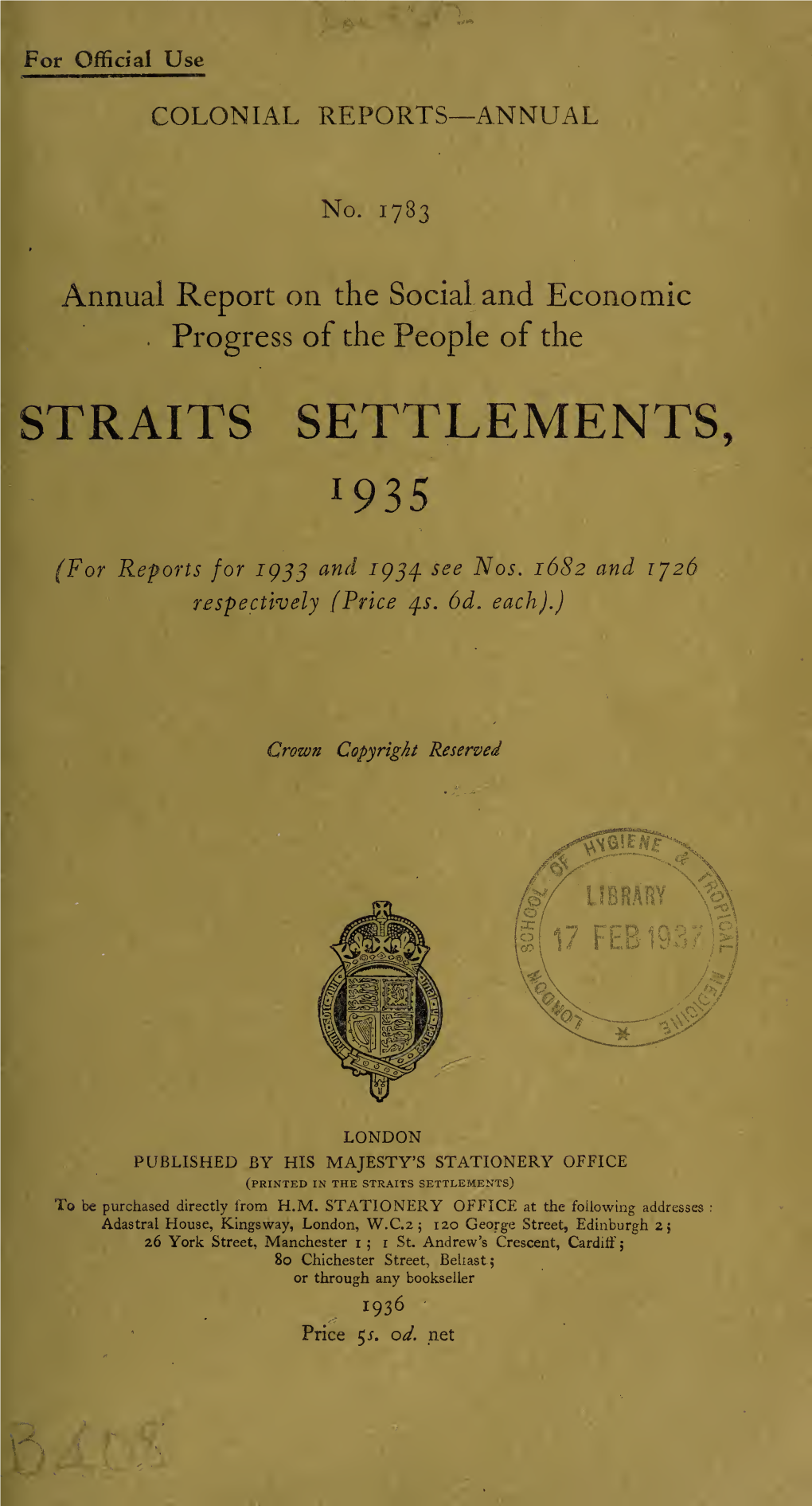 Annual Report Straits Settlements 1935