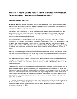 Team Canada of Cancer Research”