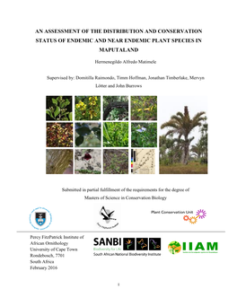 An Assessment of the Distribution and Conservation Status of Endemic and Near Endemic Plant Species in Maputaland