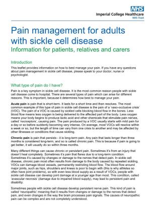 Pain Management for Adults with Sickle Cell Disease Information for Patients, Relatives and Carers
