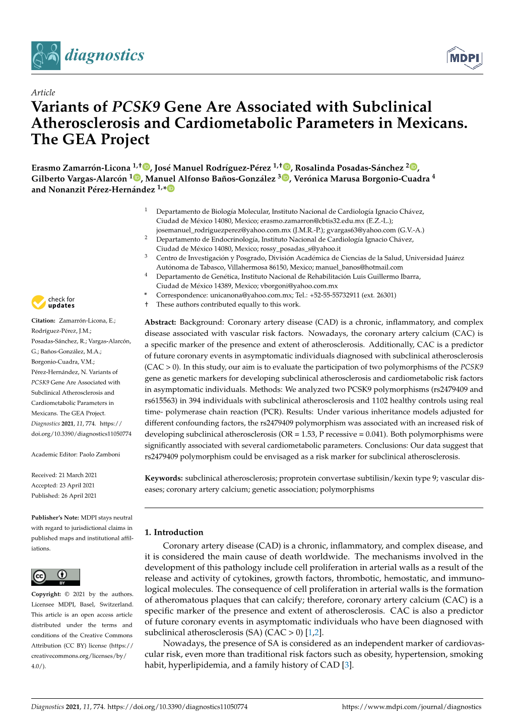 Variants of PCSK9 Gene Are Associated with Subclinical Atherosclerosis and Cardiometabolic Parameters in Mexicans