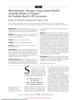 Photodynamic Therapy Using Topical Methyl Aminolevulinate Vs Surgery for Nodular Basal Cell Carcinoma Results of a Multicenter Randomized Prospective Trial