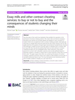 Essay Mills and Other Contract Cheating Services: to Buy Or Not To
