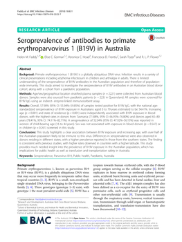 Seroprevalence of Antibodies to Primate Erythroparvovirus 1 (B19V) in Australia Helen M