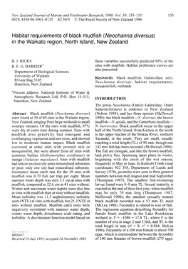 Habitat Requirements of Black Mudfish (Neochanna Diversus) in the Waikato Region, North Island, New Zealand
