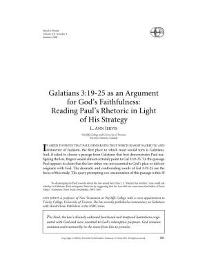 Galatians 3:19-25 As an Argument for God's Faithfulness: Reading Paul's Rhetoric in Light of His Strategy